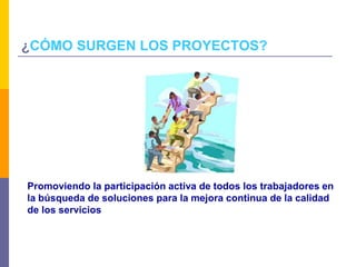¿CÓMO SURGEN LOS PROYECTOS?
Promoviendo la participación activa de todos los trabajadores en
la búsqueda de soluciones para la mejora continua de la calidad
de los servicios
 