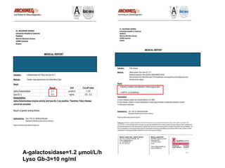 A-galactosidase=1.2 μmol/L/h
Lyso Gb-3=10 ng/ml
 
