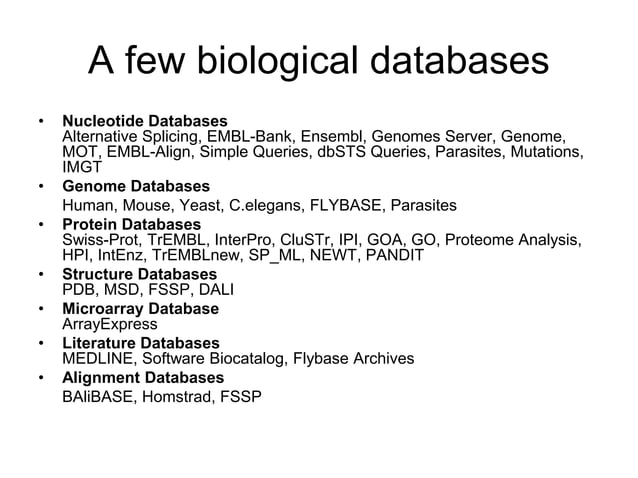 1.Databases for bioinformatics and its types | PPT