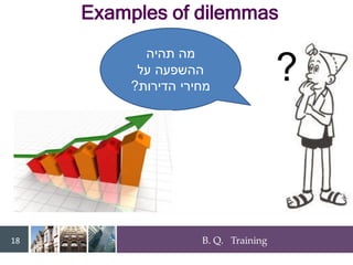 B. Q. Training
18
?
‫תהיה‬ ‫מה‬
‫על‬ ‫ההשפעה‬
‫הדירות‬ ‫מחירי‬
?
Examples of dilemmas
 