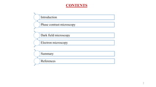 CONTENTS
2
Dark field microscopy
Electron microscopy
Summary
References
Introduction
Phase contrast microscopy
 