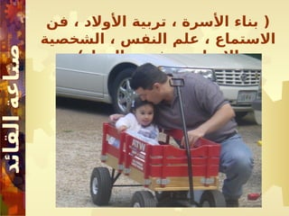 ‫فن‬ ، ‫األوالد‬ ‫تربية‬ ، ‫األسرة‬ ‫بناء‬ (
‫الشخصية‬ ، ‫النفس‬ ‫علم‬ ، ‫االستماع‬
)‫العمل‬ ‫فريق‬ ، ‫اإليجابية‬
 