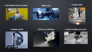 CUCHARON PARA COLADA
ATORNILLADOR
FRESA-LIJA
PISTOLA DE PINTURA
CORTE LASER
CORTE CHORRO DE AGUA
 