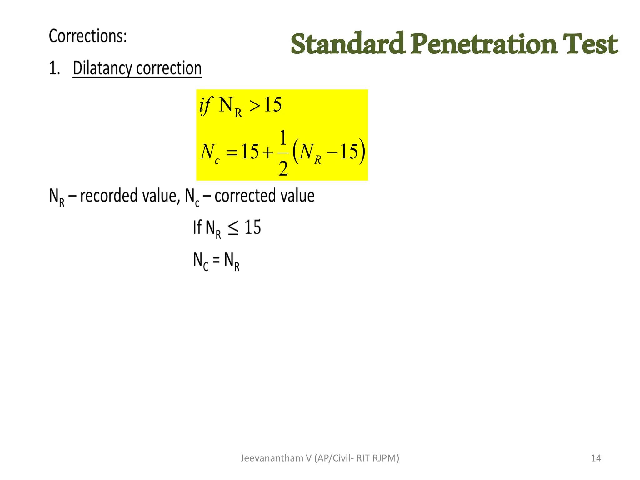 ( )
15
2
1
15
15
NR
−
+
=

R
c N
N
if
14
Jeevanantham V (AP/Civil- RIT RJPM)
StandardPenetrationTest
 