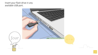 Insert your flash drive in any
available USB port.
 