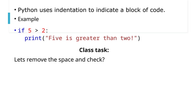 1. Python Indentation sussex isc for oundation | PPT