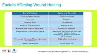 Wound Care Training Module for Primary Health Care | Ministry of Health Malaysia
Factors Affecting Wound Healing
 