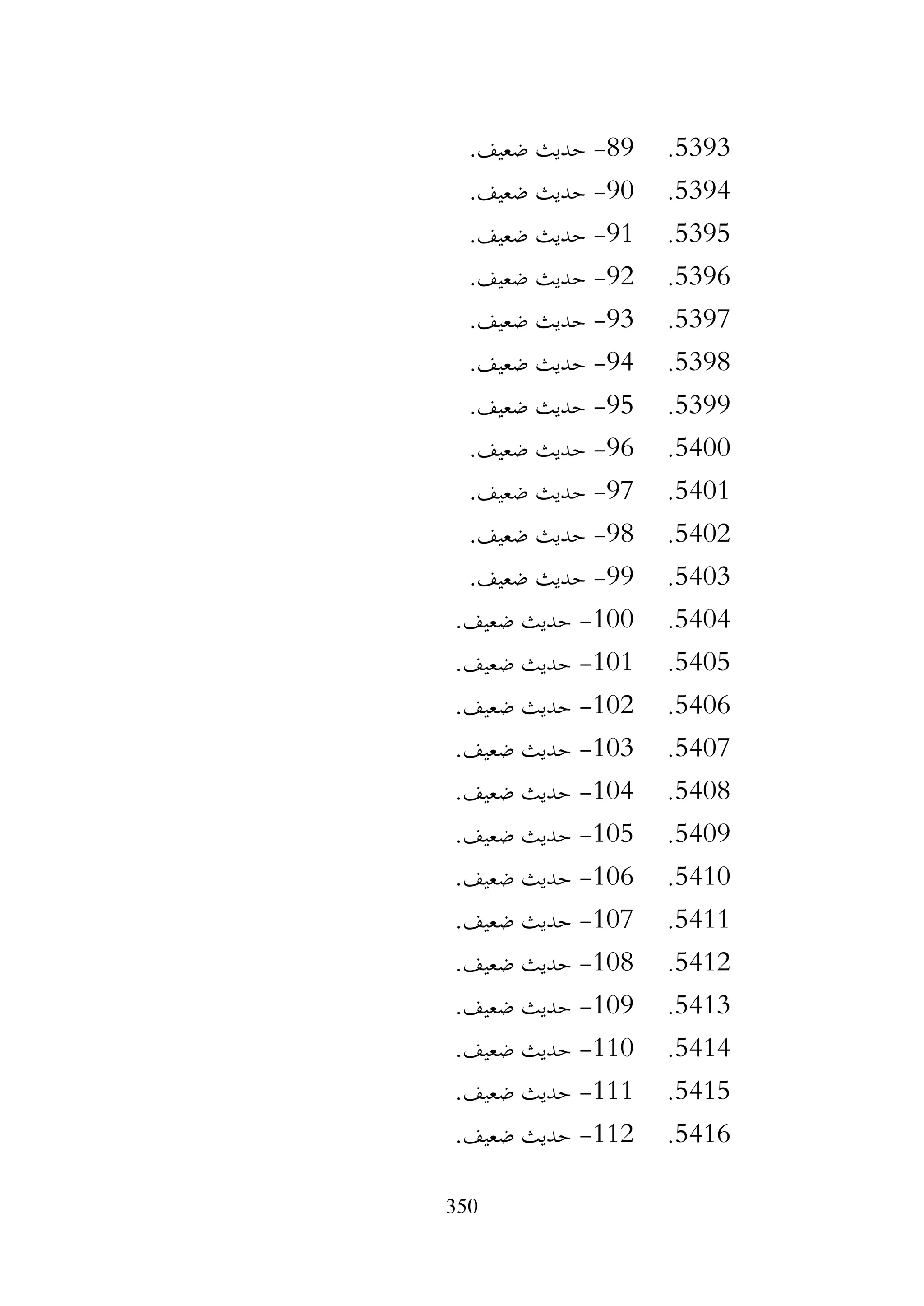 350
5393
.
89
-
.‫ضعيف‬ ‫حديث‬
5394
.
90
-
.‫ضعيف‬ ‫حديث‬
5395
.
91
-
‫حديث‬
.‫ضعيف‬
5396
.
92
-
.‫ضعيف‬ ‫حديث‬
5397
.
93
-
.‫ضعيف‬ ‫حديث‬
5398
.
94
-
.‫ضعيف‬ ‫حديث‬
5399
.
95
-
.‫ضعيف‬ ‫حديث‬
5400
.
96
-
.‫ضعيف‬ ‫حديث‬
5401
.
97
-
.‫ضعيف‬ ‫حديث‬
5402
.
98
-
.‫ضعيف‬ ‫حديث‬
5403
.
99
-
.‫ضعيف‬ ‫حديث‬
5404
.
100
-
.‫ضعيف‬ ‫حديث‬
5405
.
101
-
.‫ضعيف‬ ‫حديث‬
5406
.
102
-
.‫ضعيف‬ ‫حديث‬
5407
.
103
-
.‫ضعيف‬ ‫حديث‬
5408
.
104
-
.‫ضعيف‬ ‫حديث‬
5409
.
105
-
.‫ضعيف‬ ‫حديث‬
5410
.
106
-
.‫ضعيف‬ ‫حديث‬
5411
.
107
-
‫حديث‬
.‫ضعيف‬
5412
.
108
-
.‫ضعيف‬ ‫حديث‬
5413
.
109
-
.‫ضعيف‬ ‫حديث‬
5414
.
110
-
.‫ضعيف‬ ‫حديث‬
5415
.
111
-
.‫ضعيف‬ ‫حديث‬
5416
.
112
-
.‫ضعيف‬ ‫حديث‬
 