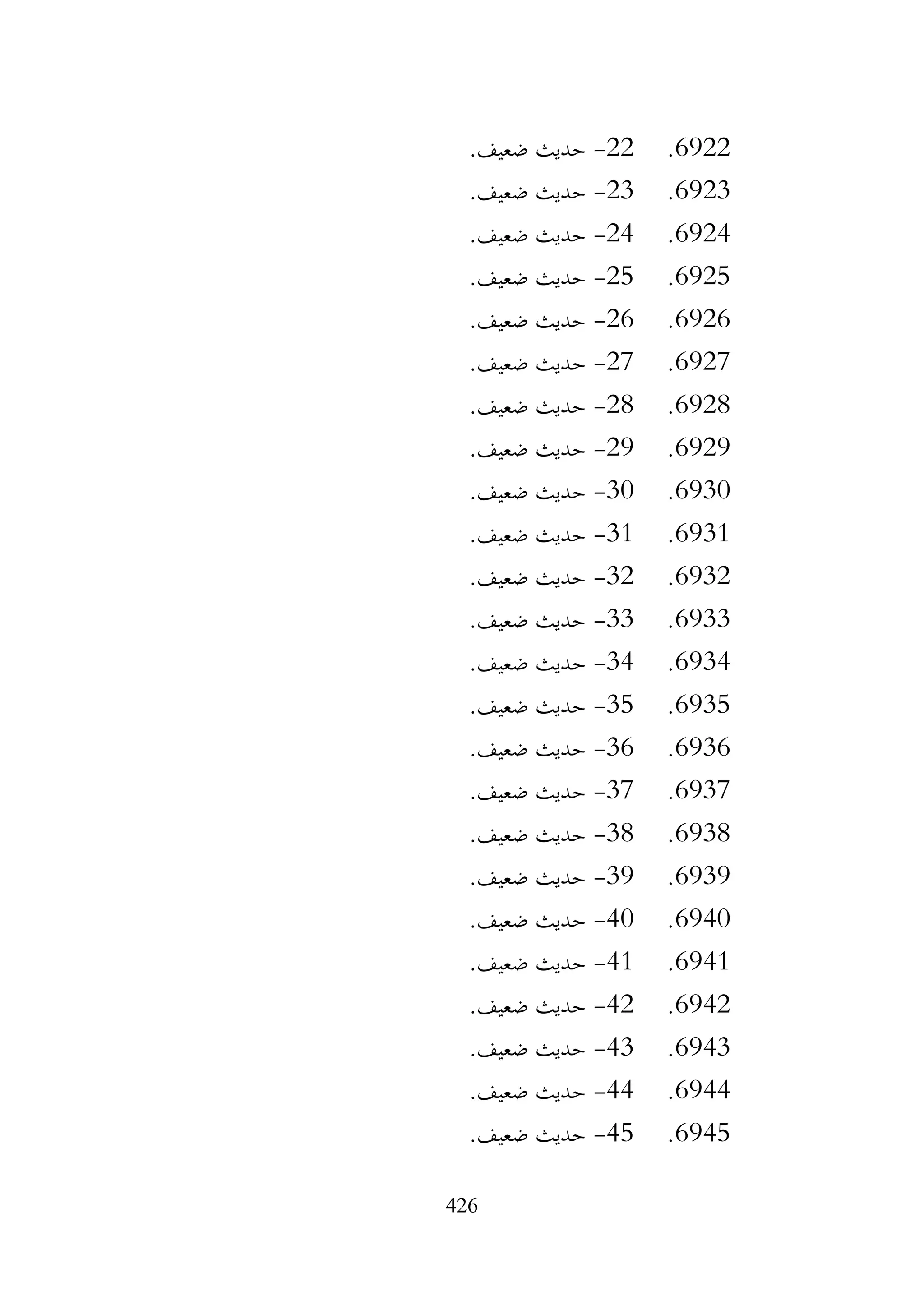 426
6922
.
22
-
.‫ضعيف‬ ‫حديث‬
6923
.
23
-
.‫ضعيف‬ ‫حديث‬
6924
.
24
-
.‫ضعيف‬ ‫حديث‬
6925
.
25
-
.‫ضعيف‬ ‫حديث‬
6926
.
26
-
.‫ضعيف‬ ‫حديث‬
6927
.
27
-
.‫ضعيف‬ ‫حديث‬
6928
.
28
-
.‫ضعيف‬ ‫حديث‬
6929
.
29
-
.‫ضعيف‬ ‫حديث‬
6930
.
30
-
.‫ضعيف‬ ‫حديث‬
6931
.
31
-
.‫ضعيف‬ ‫حديث‬
6932
.
32
-
.‫ضعيف‬ ‫حديث‬
6933
.
33
-
.‫ضعيف‬ ‫حديث‬
6934
.
34
-
.‫ضعيف‬ ‫حديث‬
6935
.
35
-
.‫ضعيف‬ ‫حديث‬
6936
.
36
-
.‫ضعيف‬ ‫حديث‬
6937
.
37
-
.‫ضعيف‬ ‫حديث‬
6938
.
38
-
.‫ضعيف‬ ‫حديث‬
6939
.
39
-
.‫ضعيف‬ ‫حديث‬
6940
.
40
-
.‫ضعيف‬ ‫حديث‬
6941
.
41
-
.‫ضعيف‬ ‫حديث‬
6942
.
42
-
‫حديث‬
.‫ضعيف‬
6943
.
43
-
.‫ضعيف‬ ‫حديث‬
6944
.
44
-
.‫ضعيف‬ ‫حديث‬
6945
.
45
-
.‫ضعيف‬ ‫حديث‬
 