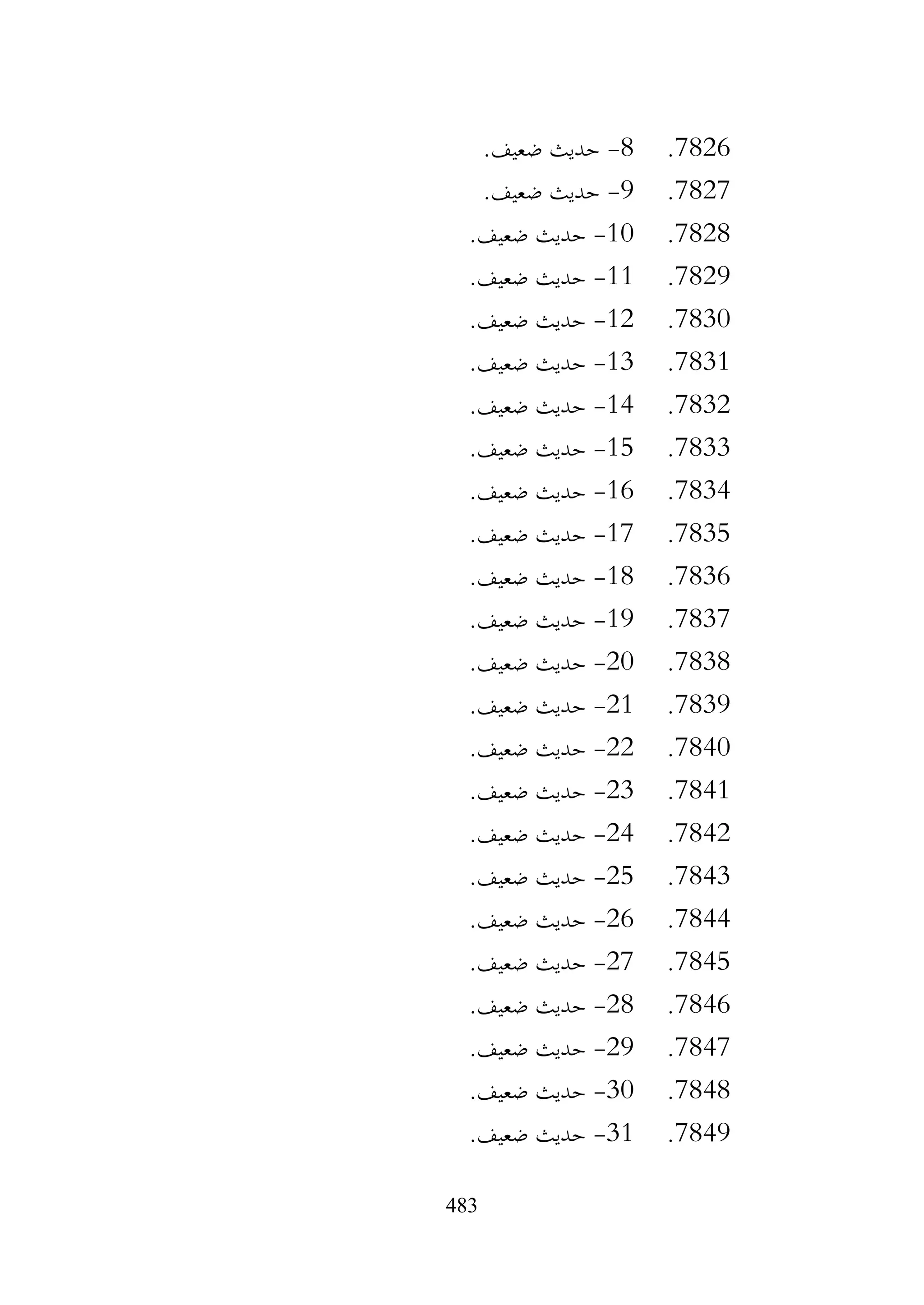 483
7826
.
8
-
.‫ضعيف‬ ‫حديث‬
7827
.
9
-
.‫ضعيف‬ ‫حديث‬
7828
.
10
-
.‫ضعيف‬ ‫حديث‬
7829
.
11
-
.‫ضعيف‬ ‫حديث‬
7830
.
12
-
.‫ضعيف‬ ‫حديث‬
7831
.
13
-
‫حديث‬
.‫ضعيف‬
7832
.
14
-
.‫ضعيف‬ ‫حديث‬
7833
.
15
-
.‫ضعيف‬ ‫حديث‬
7834
.
16
-
.‫ضعيف‬ ‫حديث‬
7835
.
17
-
.‫ضعيف‬ ‫حديث‬
7836
.
18
-
.‫ضعيف‬ ‫حديث‬
7837
.
19
-
.‫ضعيف‬ ‫حديث‬
7838
.
20
-
.‫ضعيف‬ ‫حديث‬
7839
.
21
-
.‫ضعيف‬ ‫حديث‬
7840
.
22
-
.‫ضعيف‬ ‫حديث‬
7841
.
23
-
.‫ضعيف‬ ‫حديث‬
7842
.
24
-
.‫ضعيف‬ ‫حديث‬
7843
.
25
-
.‫ضعيف‬ ‫حديث‬
7844
.
26
-
.‫ضعيف‬ ‫حديث‬
7845
.
27
-
.‫ضعيف‬ ‫حديث‬
7846
.
28
-
.‫ضعيف‬ ‫حديث‬
7847
.
29
-
.‫ضعيف‬ ‫حديث‬
7848
.
30
-
.‫ضعيف‬ ‫حديث‬
7849
.
31
-
.‫ضعيف‬ ‫حديث‬
 