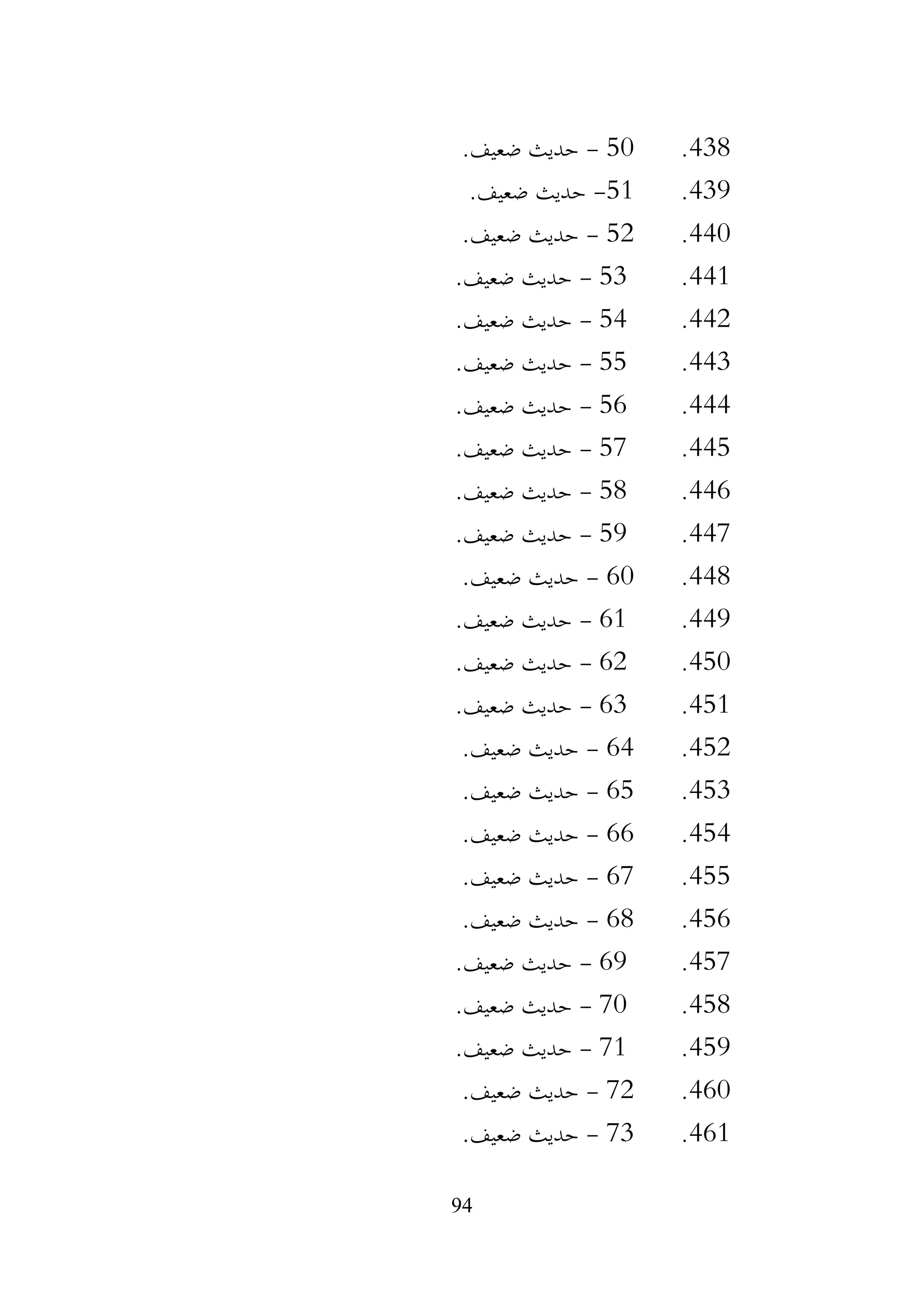 94
438
.
50
-
.‫ضعيف‬ ‫حديث‬
439
.
51
-
.‫ضعيف‬ ‫حديث‬
440
.
52
-
.‫ضعيف‬ ‫حديث‬
441
.
53
-
.‫ضعيف‬ ‫حديث‬
442
.
54
-
.‫ضعيف‬ ‫حديث‬
443
.
55
-
.‫ضعيف‬ ‫حديث‬
444
.
56
-
.‫ضعيف‬ ‫حديث‬
445
.
57
-
.‫ضعيف‬ ‫حديث‬
446
.
58
-
.‫ضعيف‬ ‫حديث‬
447
.
59
-
.‫ضعيف‬ ‫حديث‬
448
.
60
-
.‫ضعيف‬ ‫حديث‬
449
.
61
-
.‫ضعيف‬ ‫حديث‬
450
.
62
-
.‫ضعيف‬ ‫حديث‬
451
.
63
-
.‫ضعيف‬ ‫حديث‬
452
.
64
-
.‫ضعيف‬ ‫حديث‬
453
.
65
-
.‫ضعيف‬ ‫حديث‬
454
.
66
-
.‫ضعيف‬ ‫حديث‬
455
.
67
-
.‫ضعيف‬ ‫حديث‬
456
.
68
-
.‫ضعيف‬ ‫حديث‬
457
.
69
-
.‫ضعيف‬ ‫حديث‬
458
.
70
-
.‫ضعيف‬ ‫حديث‬
459
.
71
-
.‫ضعيف‬ ‫حديث‬
460
.
72
-
.‫ضعيف‬ ‫حديث‬
461
.
73
-
.‫ضعيف‬ ‫حديث‬
 