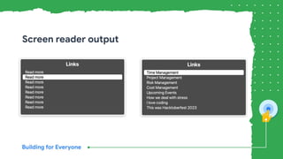 Screen reader output
 