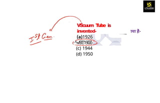 VŚcuum T
ube is
invented-
1926
^«/BȚ190ô
(c) 1944
(d) 1950
 