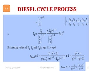 Monday, April 14, 2025 MECH/IV/ME3451/TE/I 17
DIESEL CYCLE PROCESS
1.4
 