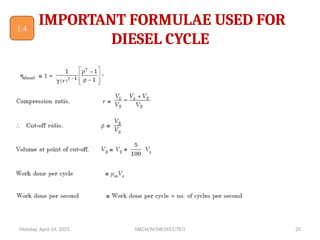 Monday, April 14, 2025 MECH/IV/ME3451/TE/I 25
IMPORTANT FORMULAE USED FOR
DIESEL CYCLE
1.4
 