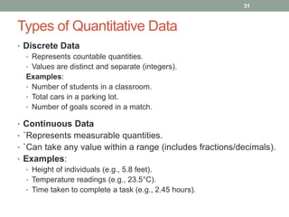 Quantitative Data In Math 1.Introduction to Statistics - its types | PDF