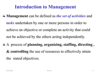 1. A) Introduction of management and their theory. | PDF