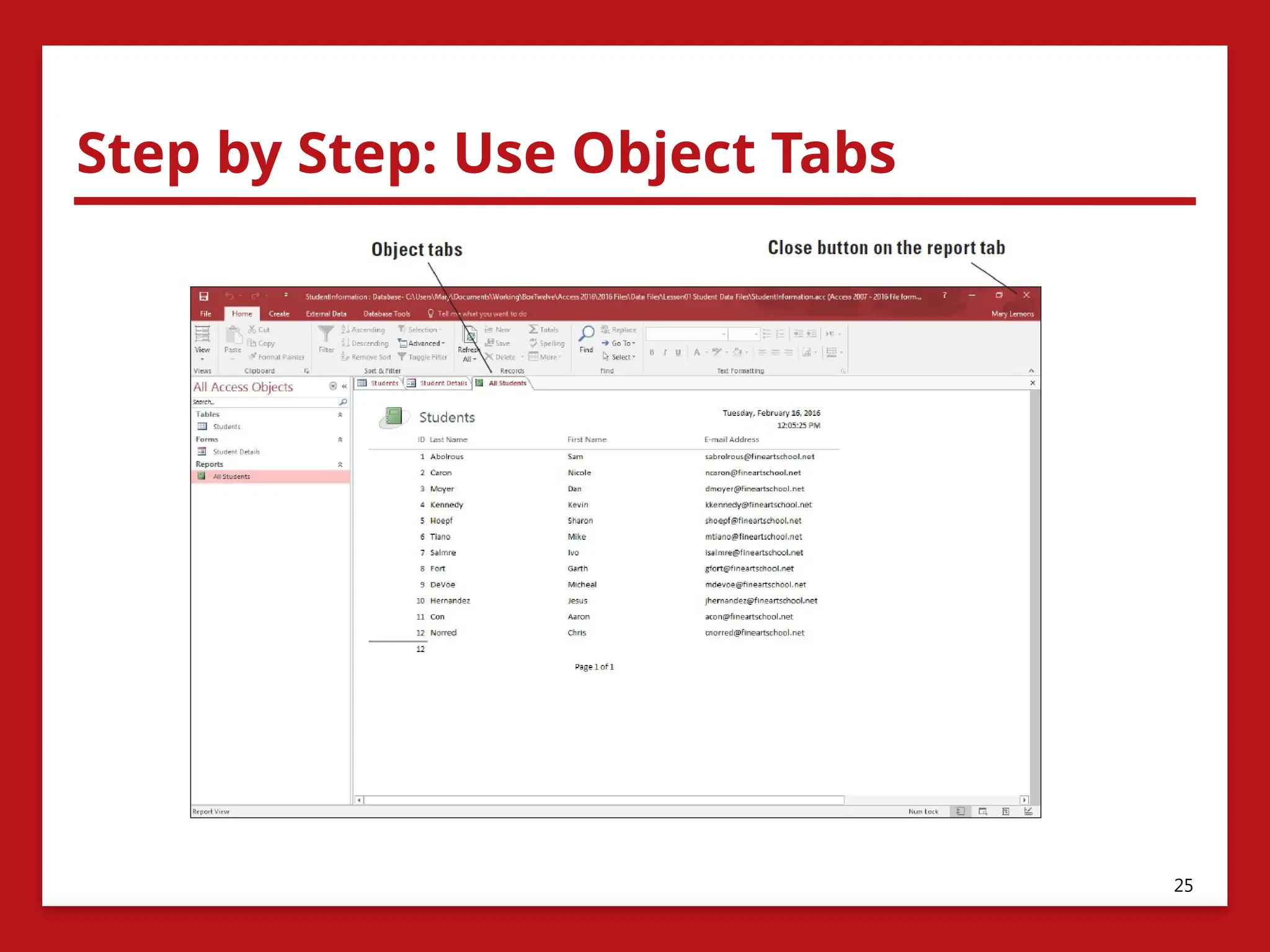 Step by Step: Use Object Tabs
25
 