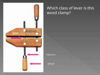 Which class of lever is this
wood clamp?
load
fulcrum
effort
 