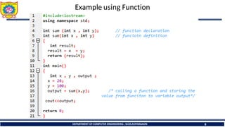 Example using Function
DEPARTMENT OF COMPUTER ENGINEERING , SCOE,KOPARGAON 8
 