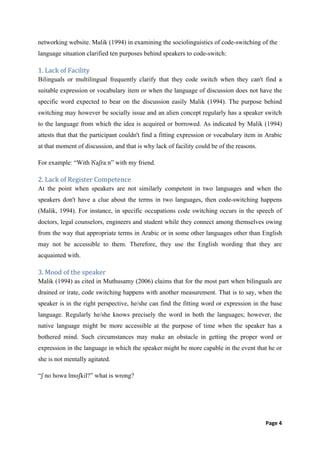Arab Code Switching A study of code switching of Moroccan Arabic multilingual speaker in ...