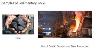 Examples of Sedimentary Rocks
Coal
Use of Coal in Cement and Steel Production
 