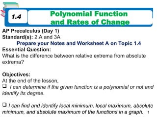 1.4-1.5 Polynomial Functions and Rates of Change, Polynomials and ...
