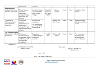 Remedial Math Lesson Plan Sample 1. Action Plan in Remediation for mathematics 7-10 | DOCX
