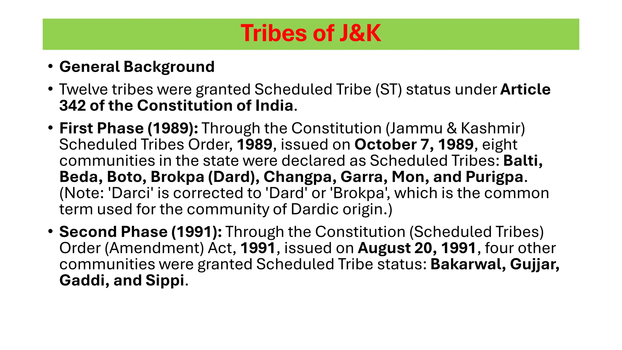 Major Ethnenic group tribes of J K and India PDF