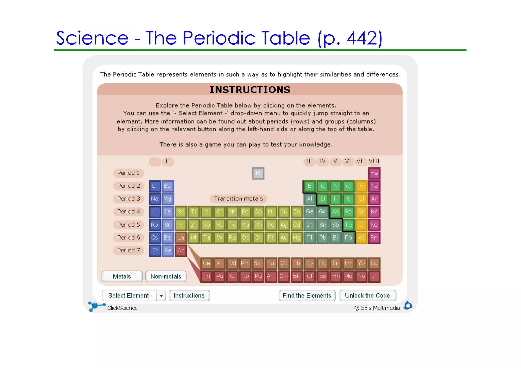 Science ­ The Periodic Table (p. 442)
 