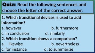 Transitional Device However transitional devices lesson in english 10 | PPTX
