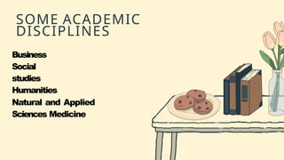 SOME ACADEMIC
DISCIPLINES
Business
Social
studies
Humanities
Natural and Applied
Sciences Medicine
 