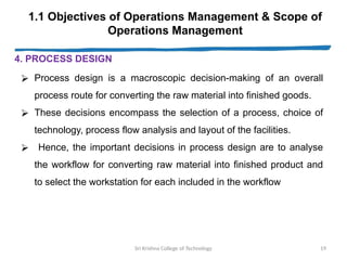 1.1 Objectives of Operations Management & Scope of Operations ...