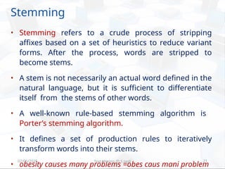 Stemming Algorithm 1.Text Mining 2026 Lecture slides for B.Tech Students | PPTX