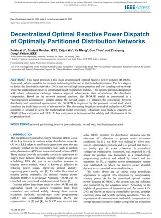 Decentralized Optimal Reactive Power Dispatch with Network Partitioning ...
