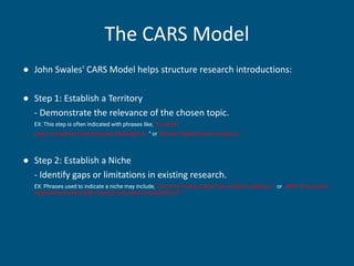 Crafting Effective Research Paper Introductions Using the CARS Model | PDF