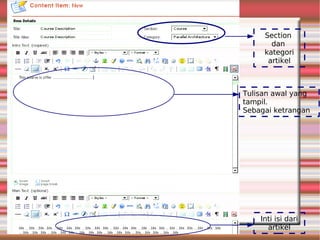 Section
                                               dan
                                             kategori
                                              artikel



                                        Tulisan awal yang
                                        tampil.
                                        Sebagai ketrangan




                                            Inti isi dari
Nur Aini R, http://ai23.wordpress.com         artikel
 