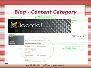 Blog - Content Category
                Muncul di top
                menu




                                            Hasil blog




    Nur Aini R, http://ai23.wordpress.com
 