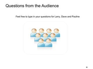 Questions from the Audience Feel free to type in your questions for Larry, Dave and Pauline 