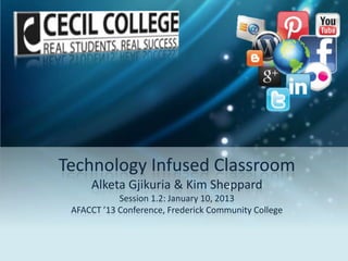 Technology Infused Classroom
Alketa Gjikuria & Kim Sheppard
Session 1.2: January 10, 2013
AFACCT ’13 Conference, Frederick Community College
 