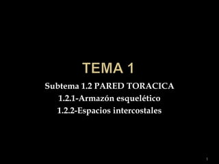 Tema 1 Subtema 1.2 PARED TORACICA  1.2.1-Armazón esquelético 1.2.2-Espacios intercostales 1 