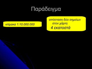 Παράδειγμα
                       απόσταση δύο σημείων
κλίμακα 1:10.000.000     στον χάρτη
                        4 εκατοστά
 