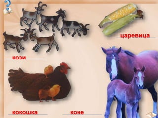кози
кокошка
царевица
коне
 