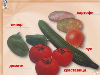пипер
домати
картофи
лук
краставици
 