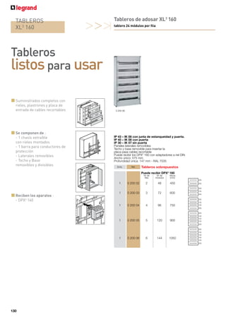 121
CX3
contactores con mando manual
Emb. Ref. Contactores con mando manual
Contactores de marcha forzada sin retorno automático o
paro para garantizar la función de prueba y la
reparación.
Bipolares 250 VA
I máx.
(A)
Conexión Tipo de
contacto
N.o
de
módulos
4 4 125 44 25 2 NA 1
1 4 125 45 40 2 NA 2
1 4 125 49 40 3 NA 3
1 4 125 50 63 3 NA 3
Son conformes a la norma IEC 61095.
Bobina de 230 V.
4 125 44 4 125 56
Interruptores horarios programables
digitales
Garantizan la puesta en marcha y el paro de un circuito eléctrico
(iluminación, calefacción) en horarios escogidos durante un intervalo de
tiempo programado con anterioridad. Derogación temporal (retorno
automático) o permanente (marcha o paro forzado) a la salida.
4 126 31 0 047 70
0 037 05
Emb. Ref. Estándar semanal
Funciona de manera autónoma y permite la gestión de
energías alternativas como placas fotovoltáicas.
Puesta en hora y cambio automático del horario de
verano/invierno.
1 0 037 05 Precisión del reloj: + 1 s/día.
Programación mínima 1 min.
Reserva de cuerda: 6 años.
Cara frontal desenchufable para una programación simple.
28 ajustes posibles.
Alimentación 100/230 VA - 50/60 Hz.
1 salida 16 A - 250 VA.
µ cos ϕ = 1 por 1 contacto inversor.
Consumo bajo: solo 0,1 W.
Número de módulos: 1.
Multifunciones semanales
Permite una programación diaria o semanal.
Menú desplegable, con una elección posible entre
15 idiomas.
56 programaciones posibles.
Un programa está formado por una hora de cierre
y una hora de apertura del circuito: establecido para
1 día, se puede repetir determinados días o todos los
demás días de la semana.
Posibilidad de interrumpir un programa mediante
programación de la fecha.
Programación mínimo 1 s.
Reloj de gran precisión: + 0,1 s/día.
Autonomía de funcionamiento del reloj: 6 años.
Programación directa en teclado o con ayuda de la llave
de transferencia de programa.
Funciones complementarias, aleatorio (ciclos de encendido
irregulares), contadores horarios.
Alimentación 230 VA - 50/60 Hz
1 4 126 31 1 salida 16 A - 250 VA.
µ cos ϕ = 1 por 1 contacto inversor.
Número de módulos: 2.
1
1
0 047 70
4128 73
Multifunciones programa anual
Derogación temporal (retorno automático) o permanente
(marcha o paro forzado) a la salida.
Permite programar periodos durantes todo el año para
cada canal.
3 tipos de programación y 28 programas por canal:
- Diario / semanal
- Anual
- Individual, para ejecutar un ciclo de conmutación fuera del
ciclo anual (días festivos, vacaciones, aniversarios, etc.).
Programación directa en el teclado o con ayuda de un
software de programación ref. 4 128 73.
Alimentación 120/230 VA - 50/60 Hz
4 salidas 16 A - 250 VA
Número de módulos: 6.
Se entrega con llave de transferencia de programa
ref. 4 128 72.
Software de programación
Permite la creación, la grabación y la transferencia de una
programación para los interruptores horarios multifunción
multiprograma y programa anual.
Conjunto formado por el software en soporte CD
ROM y un cargador de datos.
Compatible con Windows Vista.
Se suministra con la llave de transferencia de programa
ref. 4 128 72
230V
230V
 