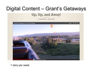 Digital Content – Grant’s Getaways




 1 story per week
 