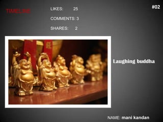 LIKES:    25                       #02
TIMELINE
           COMMENTS: 3

           SHARES:   2




                       ...