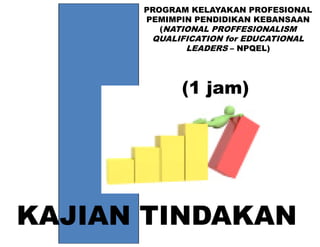 KAJIAN TINDAKAN
PROGRAM KELAYAKAN PROFESIONAL
PEMIMPIN PENDIDIKAN KEBANSAAN
(NATIONAL PROFFESIONALISM
QUALIFICATION for EDUCATIONAL
LEADERS – NPQEL)
(1 jam)
 