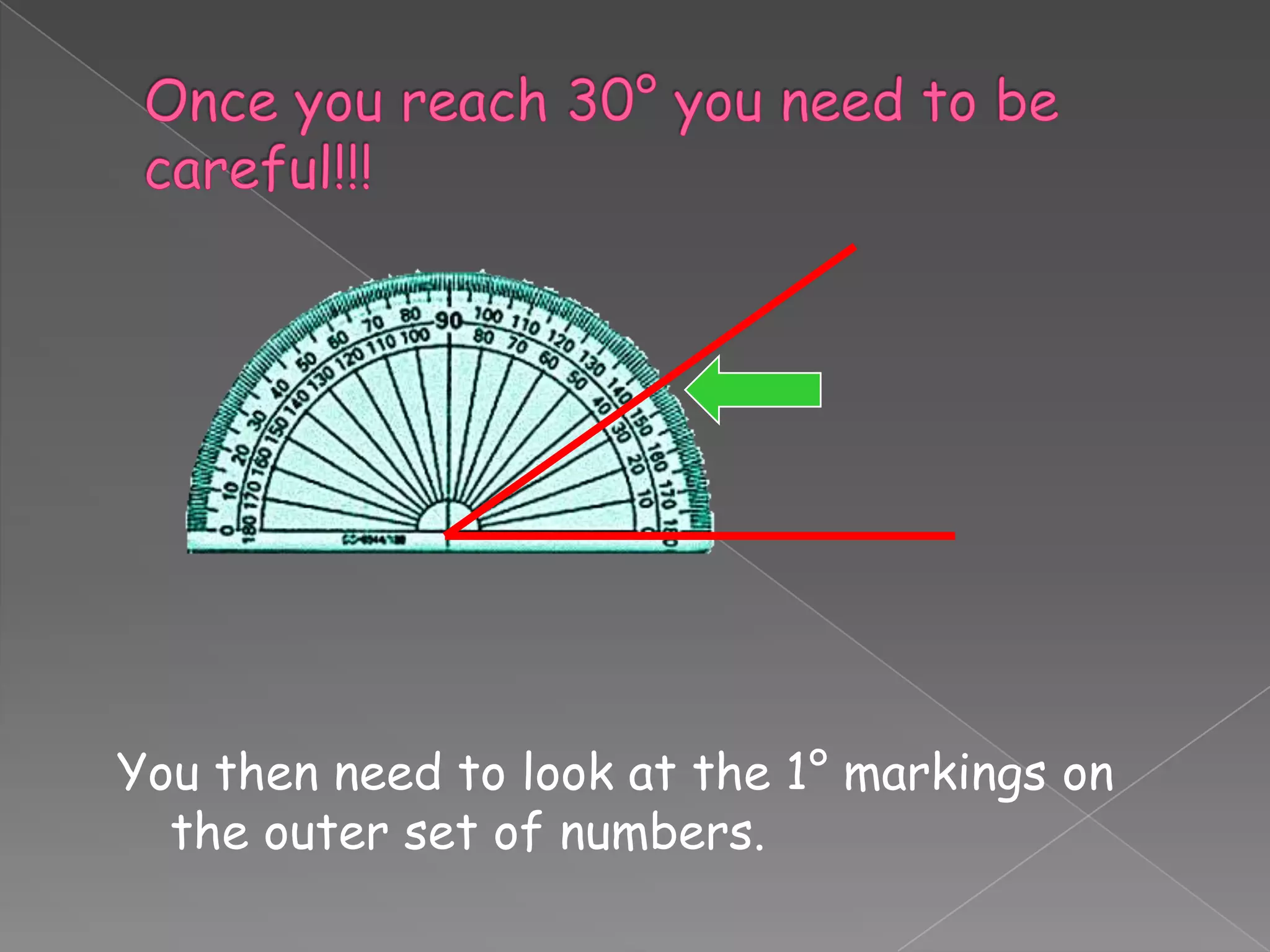 You then need to look at the 1° markings on
  the outer set of numbers.
 