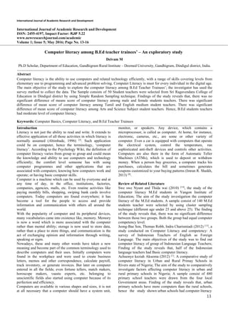 Computer literacy among B.Ed teacher trainees’ – An exploratory study | PDF